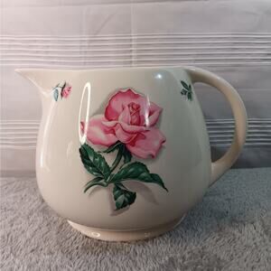 Vintage 48 Ounce Ceramic Pitcher Rhythm Rose Pattern by Household Institute